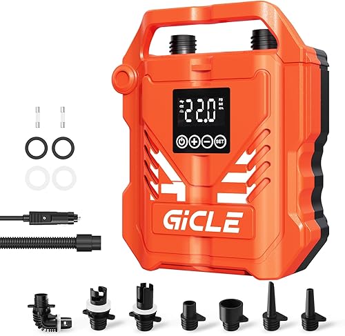 Paddle Board Pump Electric Portable with 12V DC Car Connector,22PSI Electric SUP Pump for Inflatebles Paddleboard,Bed,Mattress with Dual Stage Inflation and Boat Accessories