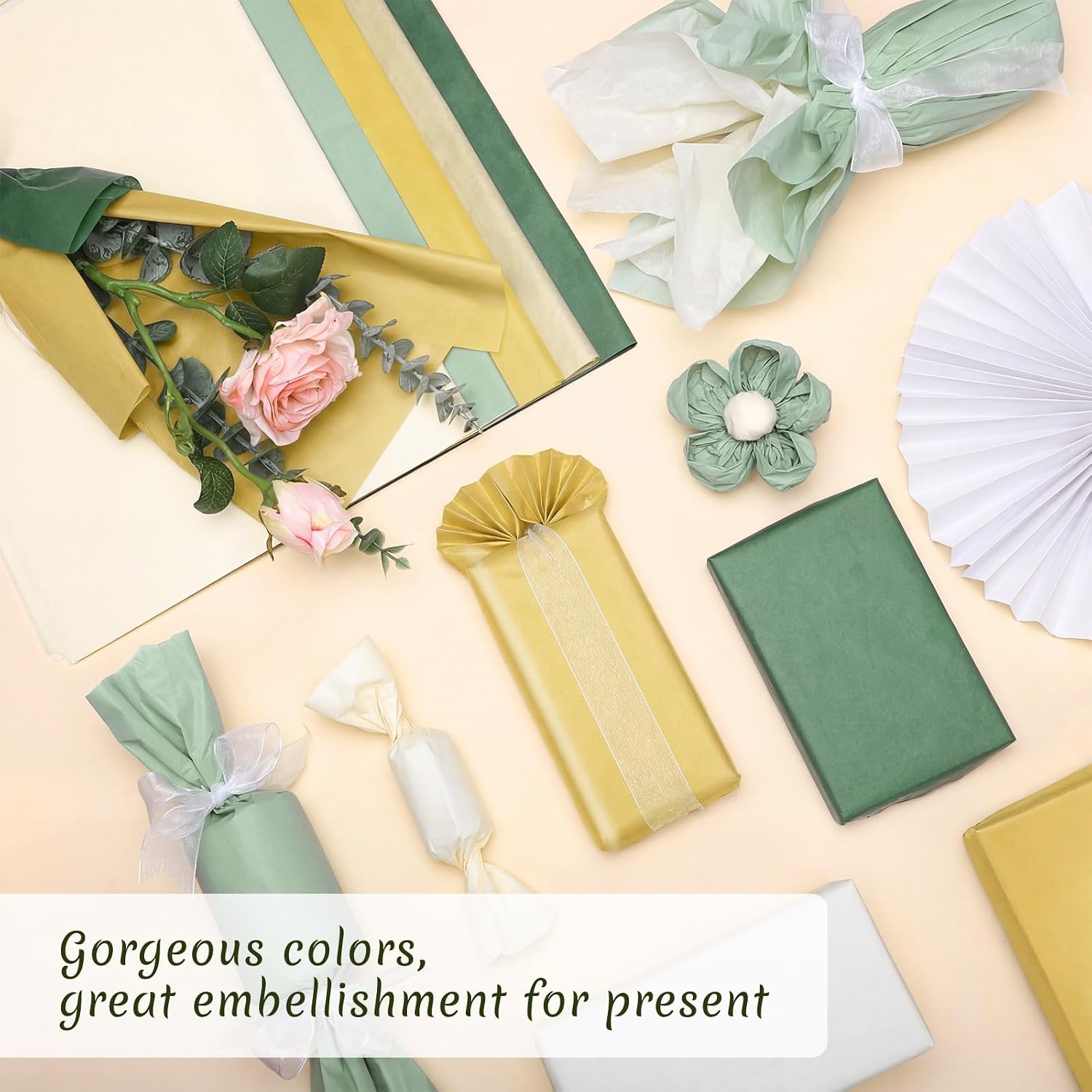 woric 120 Sheets Green Tissue Paper for Gift Bags Sage Green Tissue Paper Bulk for Gifts Wrapping Art Crafts Wedding Neutral Baby Shower Birthday Decorations, 14 x 20 Inch