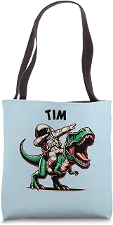 Tim Dabbing Astronaut on a Dinosaur Cartoon Tote Bag