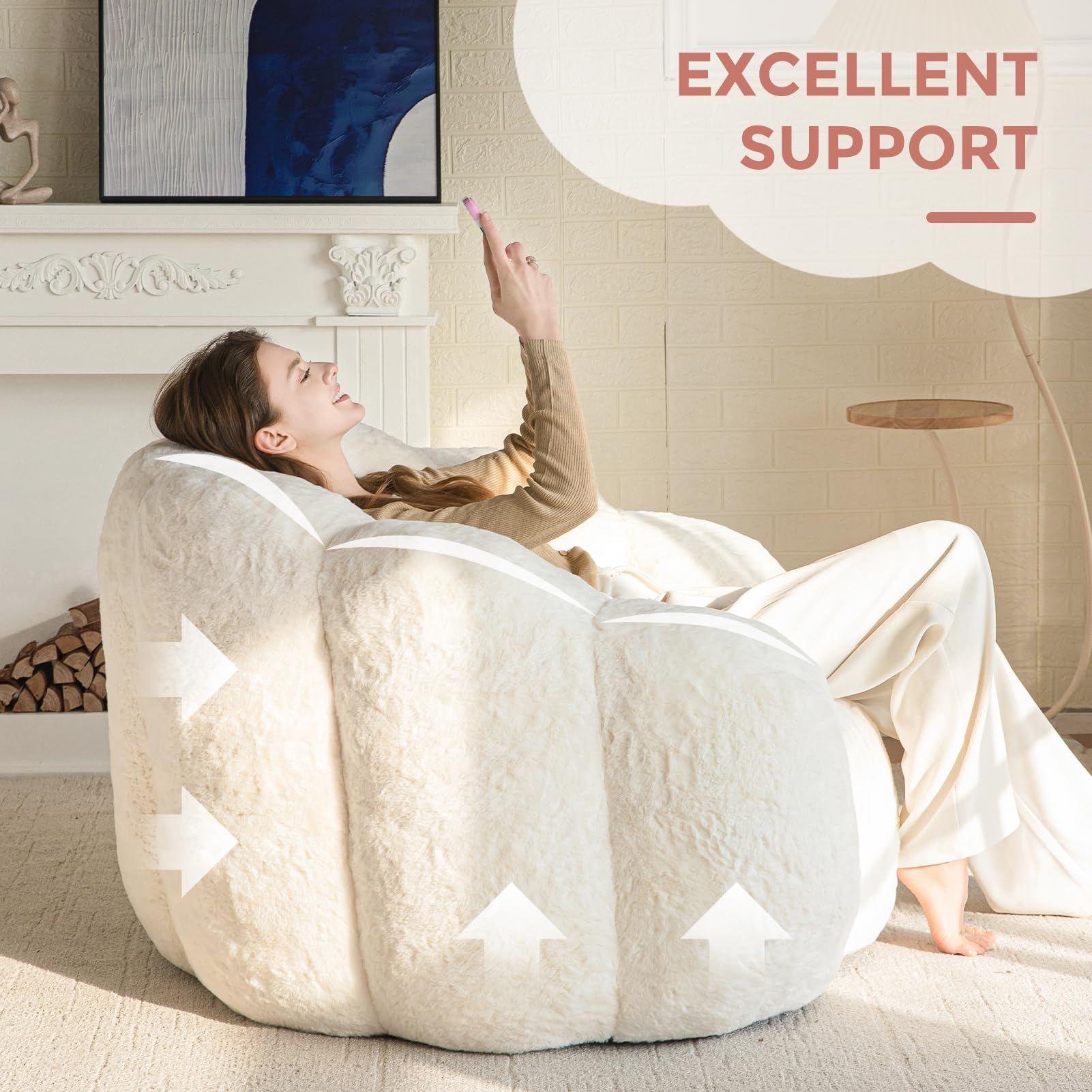 MAXYOYO Pouf Salon & Chambre, Floral Forme Bean Bag 2 Places avec Remplissage à Mémoire de Forme, Fausse Fourrure Douce, Taille Géante Fauteuil Pouf Poire | Pouf poire en forme de fleur avec rembourrage en fausse fourrure douce pour salon, chambre à couch