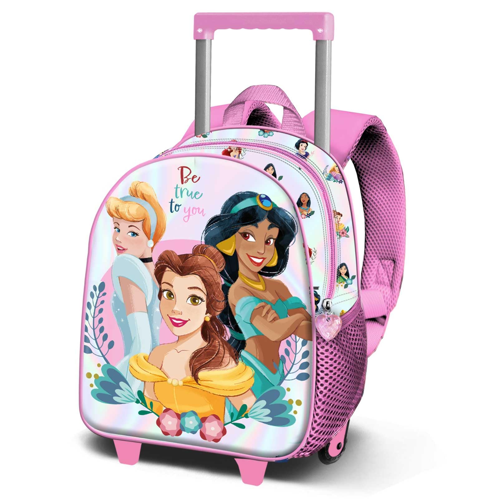 Disney Princess Floral-Small 3D Backpack with Wheels, Pink, 26 x 34 cm, Capacity 7 L