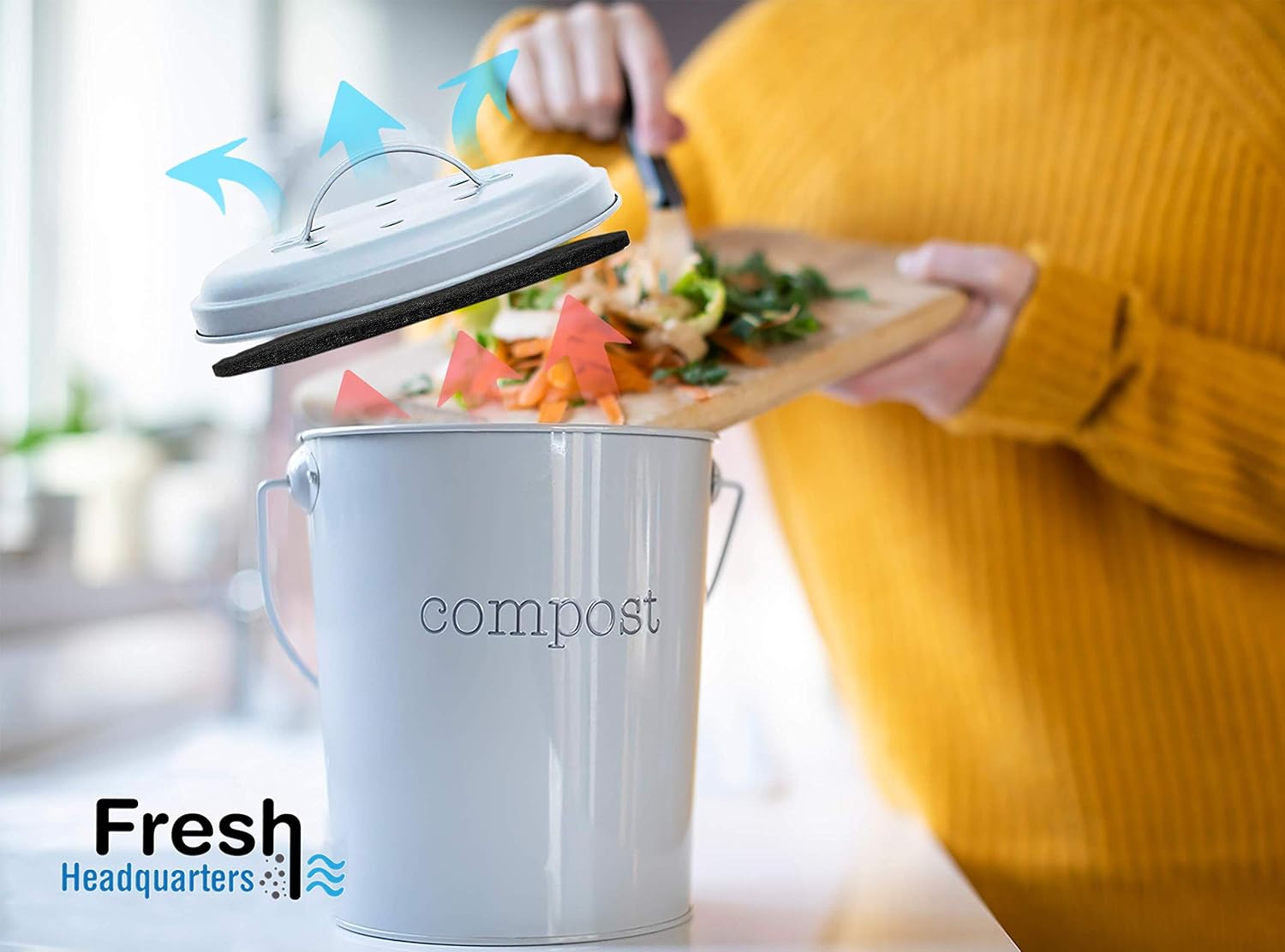 FRESH HEADQUARTERS 12 Piece Compost Bin Filters Replacement Set for Kitchen Compost Bin - 6.7 Inch Trimmable Charcoal Filter Pads Eliminate Indoor Composting Odors with Activated Carbon
