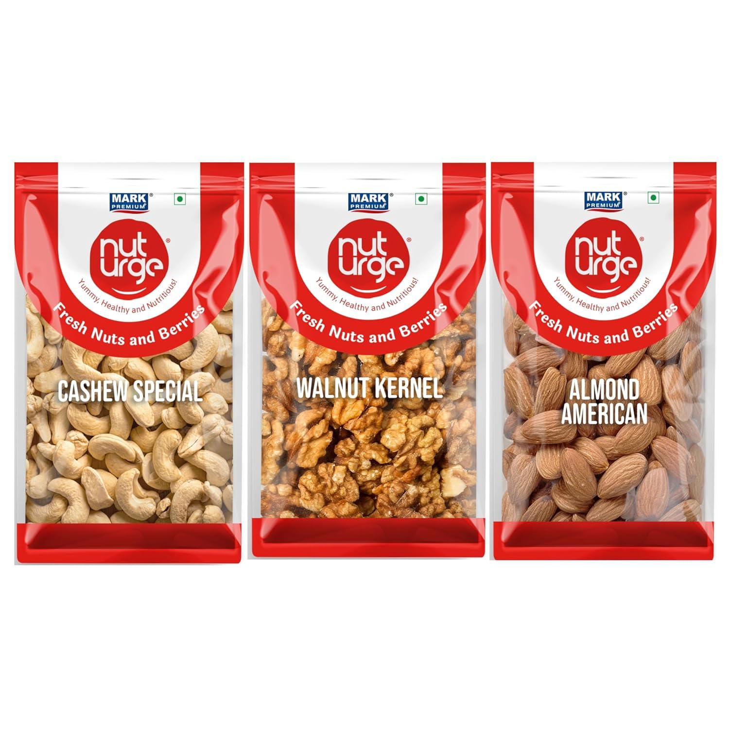 NUT URGE Premium Almonds, Walnut Kernels & Cashew (250g) Combo Pack | Nutrient-Rich | Healthy & Delicious Snack | No Added Sugar & Preservatives | Ideal for Office, Travel, Seasoning,Pack of 3