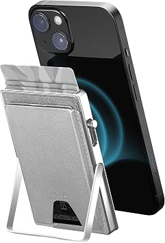 Magnetic Phone Wallet Stand,Mag Safe Wallet with 7 Credit Card Holder,Pop Up Access,Metal Card Holder,RFID Wallet for Men Women,Minimalist for iPhone 16 15 14 13 12 Android,Vegan Leather Grey