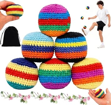 6PCS Hand-Made Knitted Hacky Sack Bags, Knitted Dirtbag Hacky Sack Footbag, Professional Hackysack Balls for Kids, Colorful Juggling Footbag for Beginners, Assorted Foot Bag Crochet Ball 6PCS