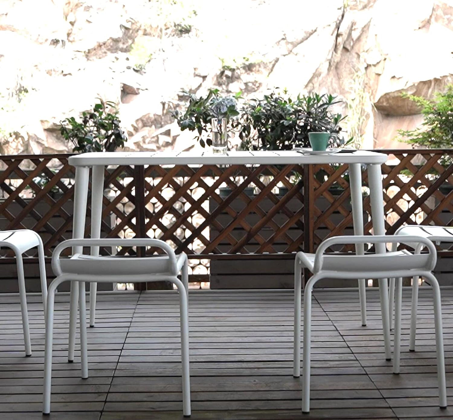 Modern Patio Table for 4-6 People Metal Dining Table for Outdoor&Indoor Office Computer Meeting Desk Home Cafe Table Lawn Backyard Balcony Kitchen Office 47.2" Lx23.6 Wx30 H… (White)