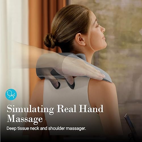 Miniatura 6 de Shiatsu Masajeador de cuello y hombros con calor, apto para HSA, masajeador inalámbrico 4D de tejido profundo, masaje recargable para cuello, hombros