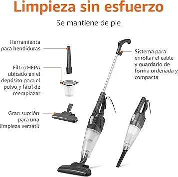 Amazon Basics Aspirador de barra, dispositivo 2 en 1 con cable, motor ECO, filtro HEPA, bajo peso, Negro2