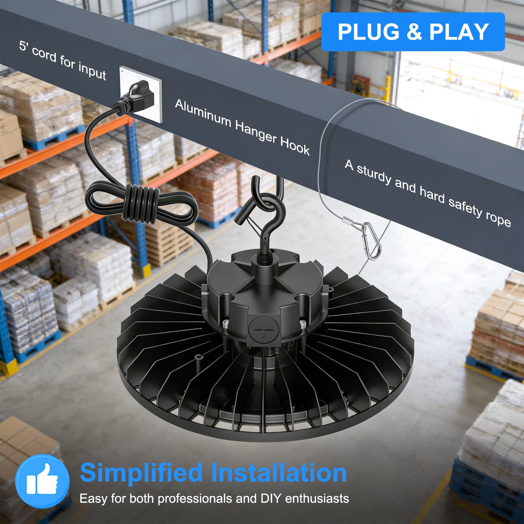 6 Pack UFO LED High Bay Light 240W 200W 150W Adjustable 5700K 5000K 4500K Dimmable DLC ETL LED — view 8