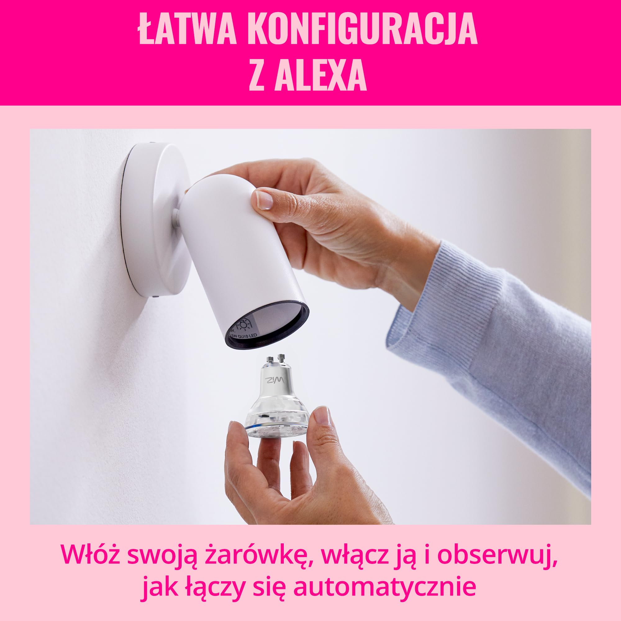 Szklany reflektor punkt WiZ Smart LED GU10, kolor i regul odcień białego światła, odpowiednik 50 W, 2200K–6500K, 345 lumenów, przyciemn, działa z Alexą, Google Assistant i Apple Home, op. 1 szt.