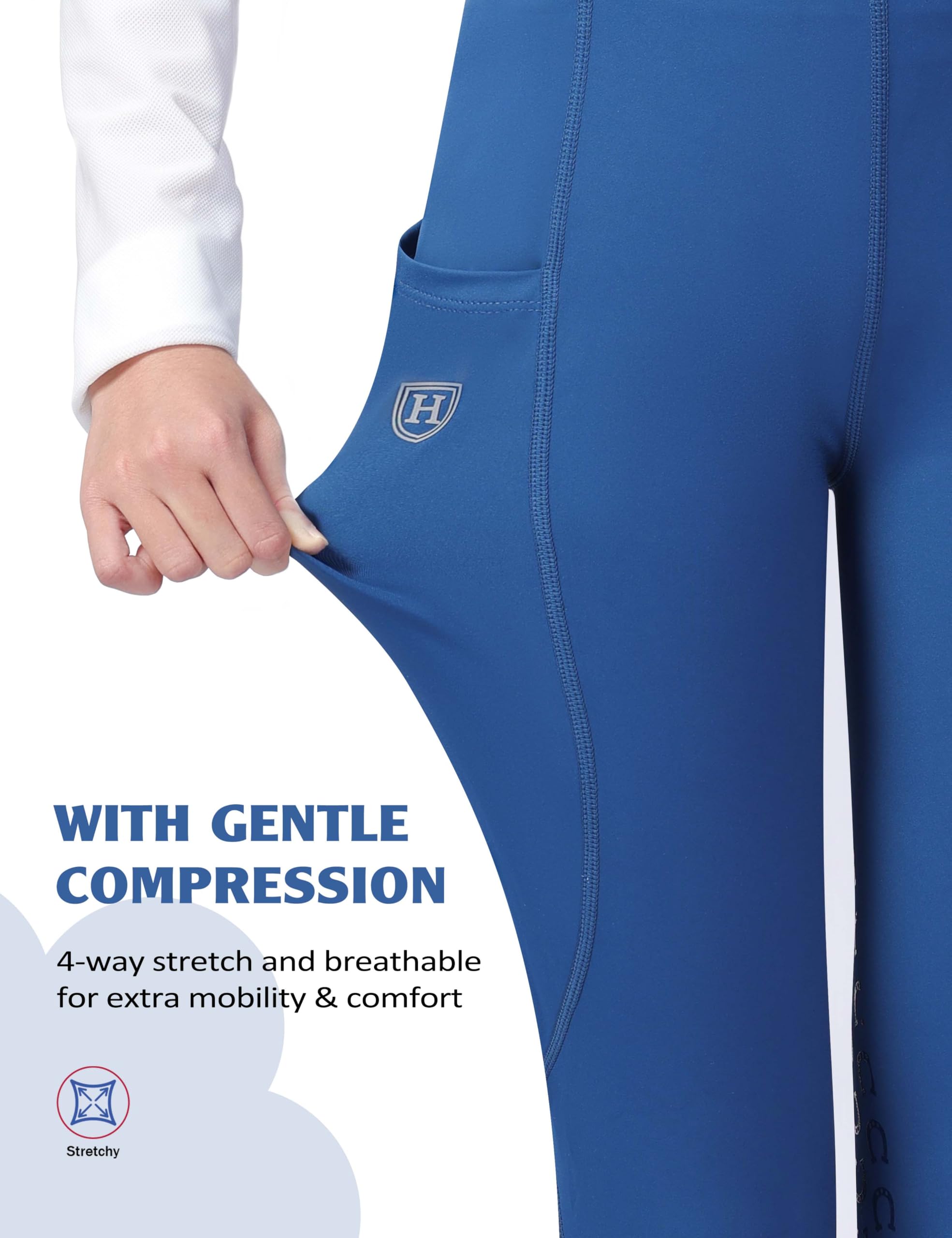Harrison Howard Pantalones de equitación para niñas con bolsillos y trabillas para cinturón, mallas de equitación de asiento completo para niñas