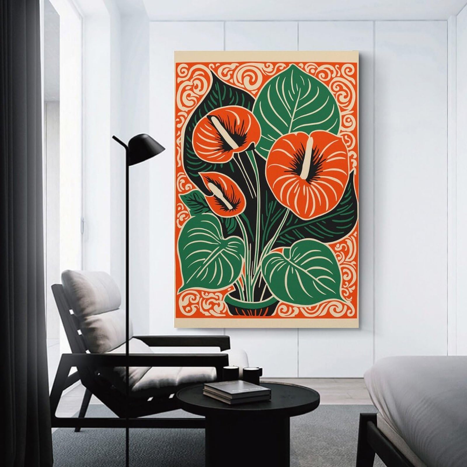 Junmoney Anthurium Plant Illustration Canvas Wall Decor, 16x24inch(40x60cm), for New Homes, Bedrooms Or Workspaces, Gift Idea for Housewarming And Birthdays