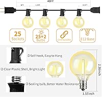 Vista 5 de Guirnalda de luces LED para exteriores de 40 pies, impermeable, G40, luces LED para exteriores para patio con 27 bombillas Edison vintage