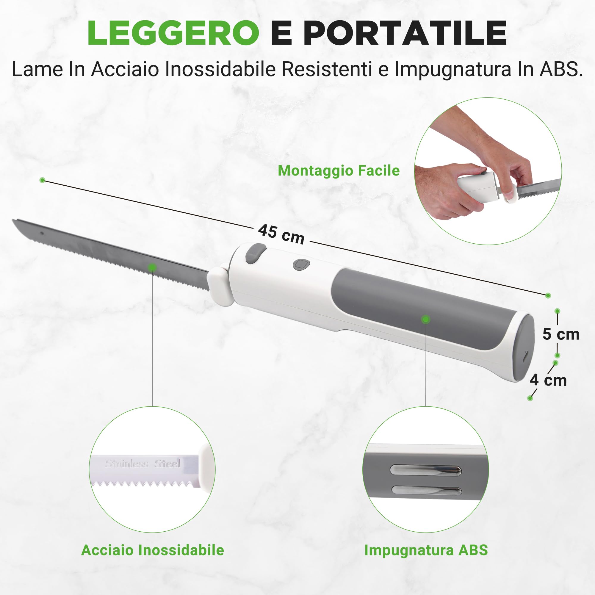 NutriChef Coltello Elettrico da Cucina Cordless, Facile da Usare con Pulsante Sicurezza ON/OFF, Coltello Elettrico Affetta Tacchino, Carne, Pollo, Pane, Formaggio, Leggero, Ergonomico