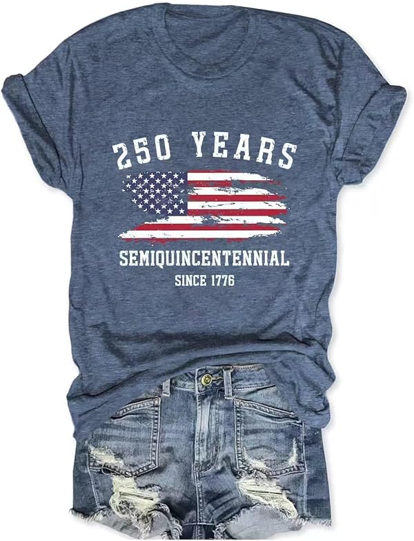 Woffccrd Womens Short Sleeve American Flag T-Shirts 4th of July Independence Day Summer Graphic Tee Tops (S,Duan250y Blue) by Woffccrd - Used condition - US$13.72