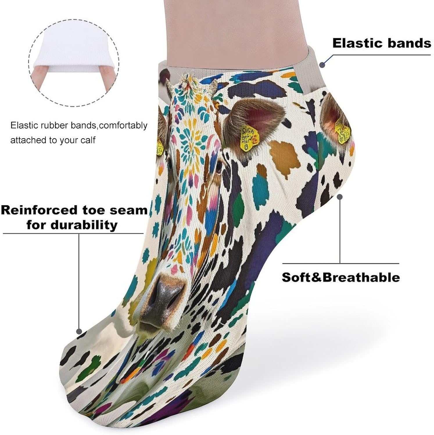 Cow Spot Ankle Sock-Low Cut Breathable,Basketball Socks for Men Women,Tube Socks for Work Sports