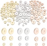 Vista 1 de BENECREAT 108 cuentas espaciadoras de disco de latón de 9 estilos, 4/6/0.315 in, oro, plata, oro rosa, espaciadores de metal planos para pulseras