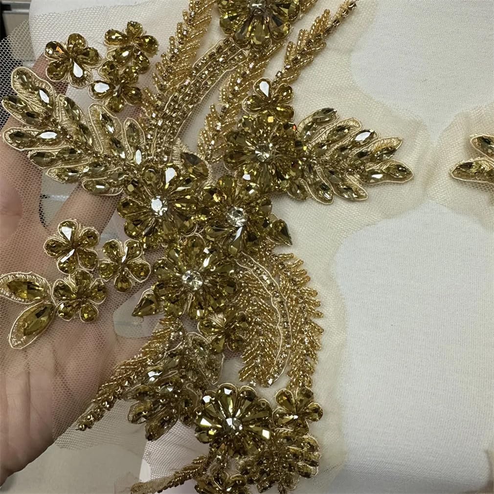 1Pair Handmade Rhinestone Applique for Dress Sewing Crastal for Wedding Evening Dress Accessory