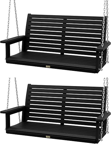 Miniatura 11 de YEFU Columpio colgante para porche al aire libre: banco de columpio de patio de 2 asientos, silla con columpios para todo tipo de clima con cadenas