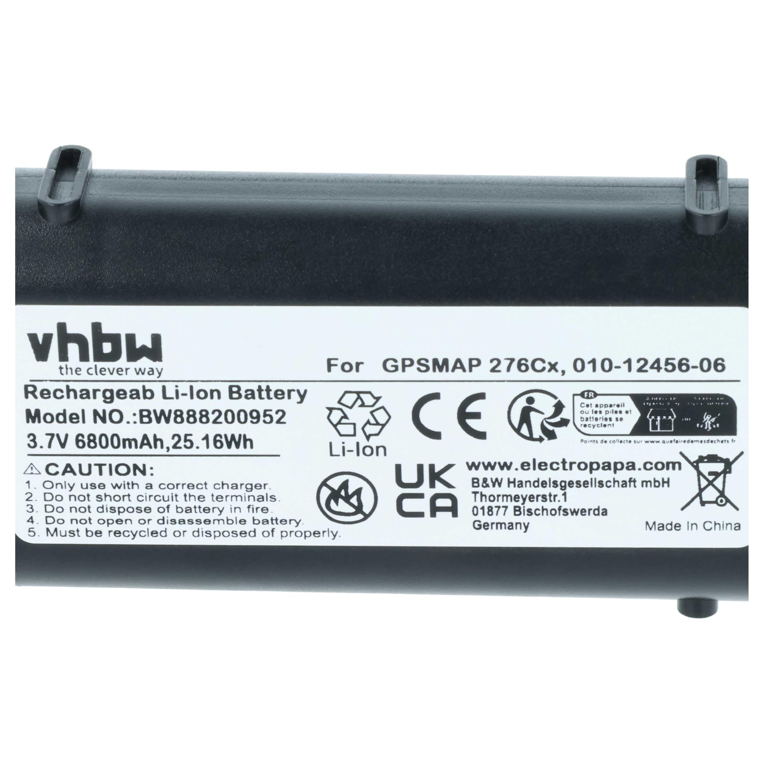 vhbw Akku Ersatz für Garmin 361-00092-00, 010-12456-06 für GPS Tracker, Navigationsgeräte (6800 mAh, 3,7 V, Li-Ion)