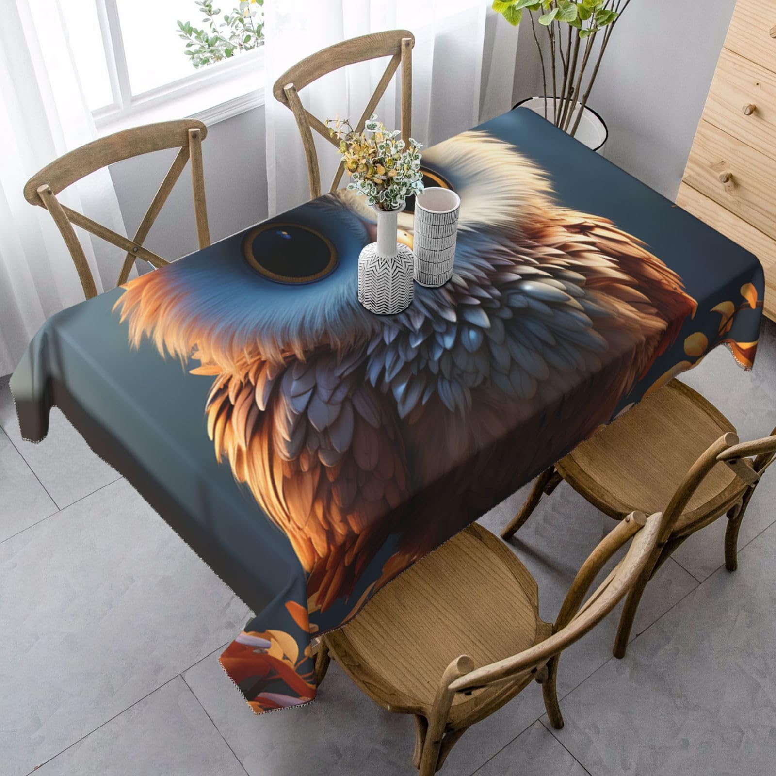 FekiLoot Cute Owl Rectangle Tablecloth 35x55 Inch, Washable Reusable Farmhouse Table Cloths Wrinkle Free and Spillproof Kitchen Dinning Table Cover for Party Wedding Picnic Home Decor Tablecloths