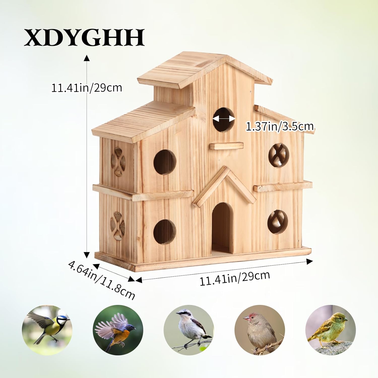 Bird Houses for Outside, Wooden 6 Hole Birdhouse Room for 6 Birds Families, Bluebird Finch Outdoor Hanging Bird House for Garden Backyard Patio
