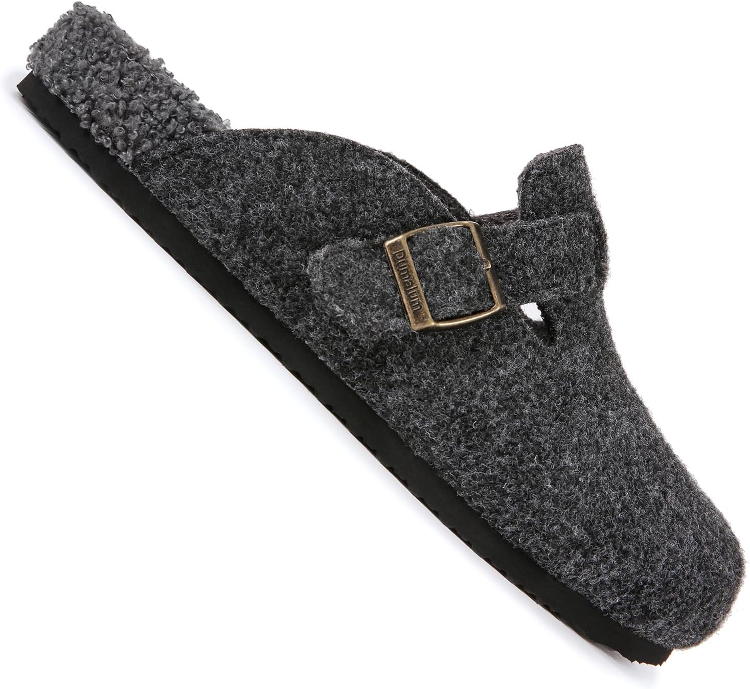 Dumalum Clogs for Women Mens Fleece Lined Slip-On Sandals Womens Slipper with Fur Cork Footbed and Adjustable Buckle Dark Grey - Image 4