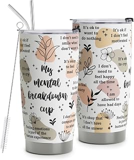 Mental Health Awareness Tumbler - Positive Thinking Daily Affirmation - 20oz Stainless Steel Cup - 'My Mental Breakdown' Matters