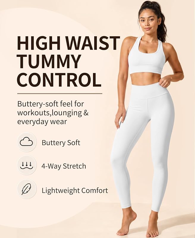 BLUEENJOY Leggings for Women - High Waisted Full Length Tummy Control Buttery Soft Yoga Pants for Workout Athletic Daily White image 2