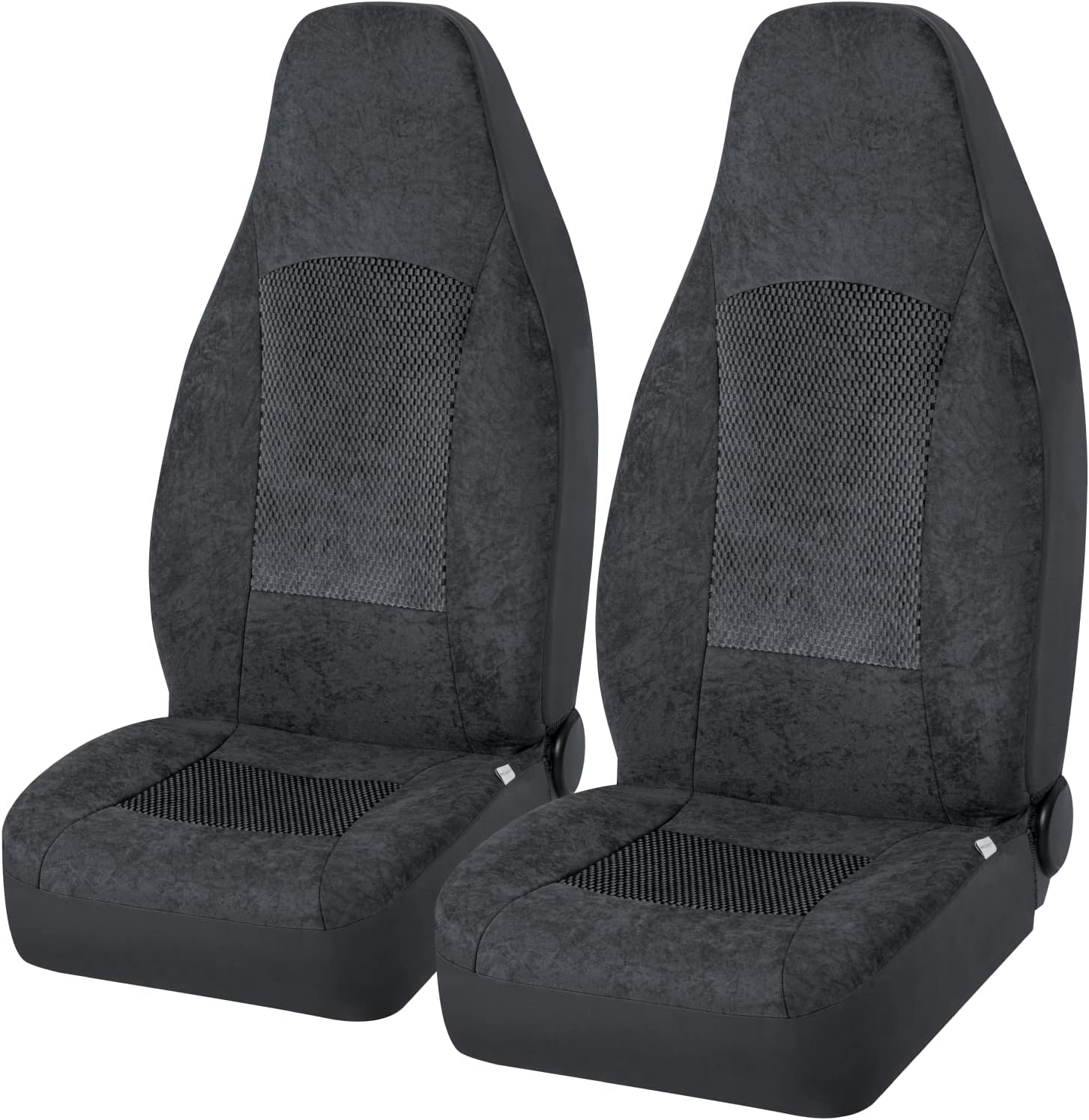 Road Comforts Front Car Seat Covers, Bucket Embossed Black Velour Seat Covers, High Back Auto Seat Covers for Cars, Trucks, Jeep, Van, SUV, Pickup, Airbag Compatible
