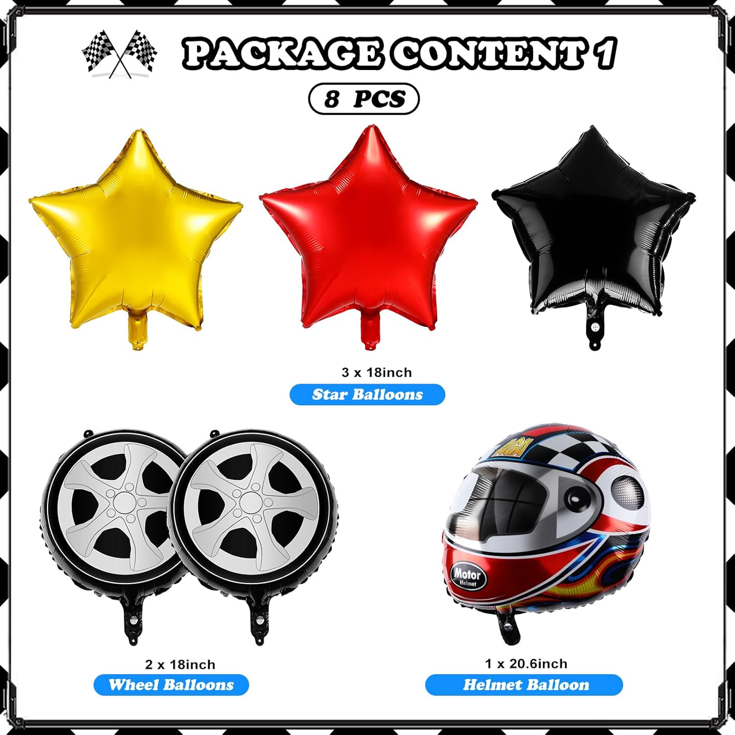 48 Pcs Dirt Bike Balloons Party Decorations Motocross Race Car Theme Checkered Flag Helmet Wheel Tire Foil Balloon Birthday Party Decor for Girl Boy Dirt Bike Sports Racing Party Supplies - Image 2