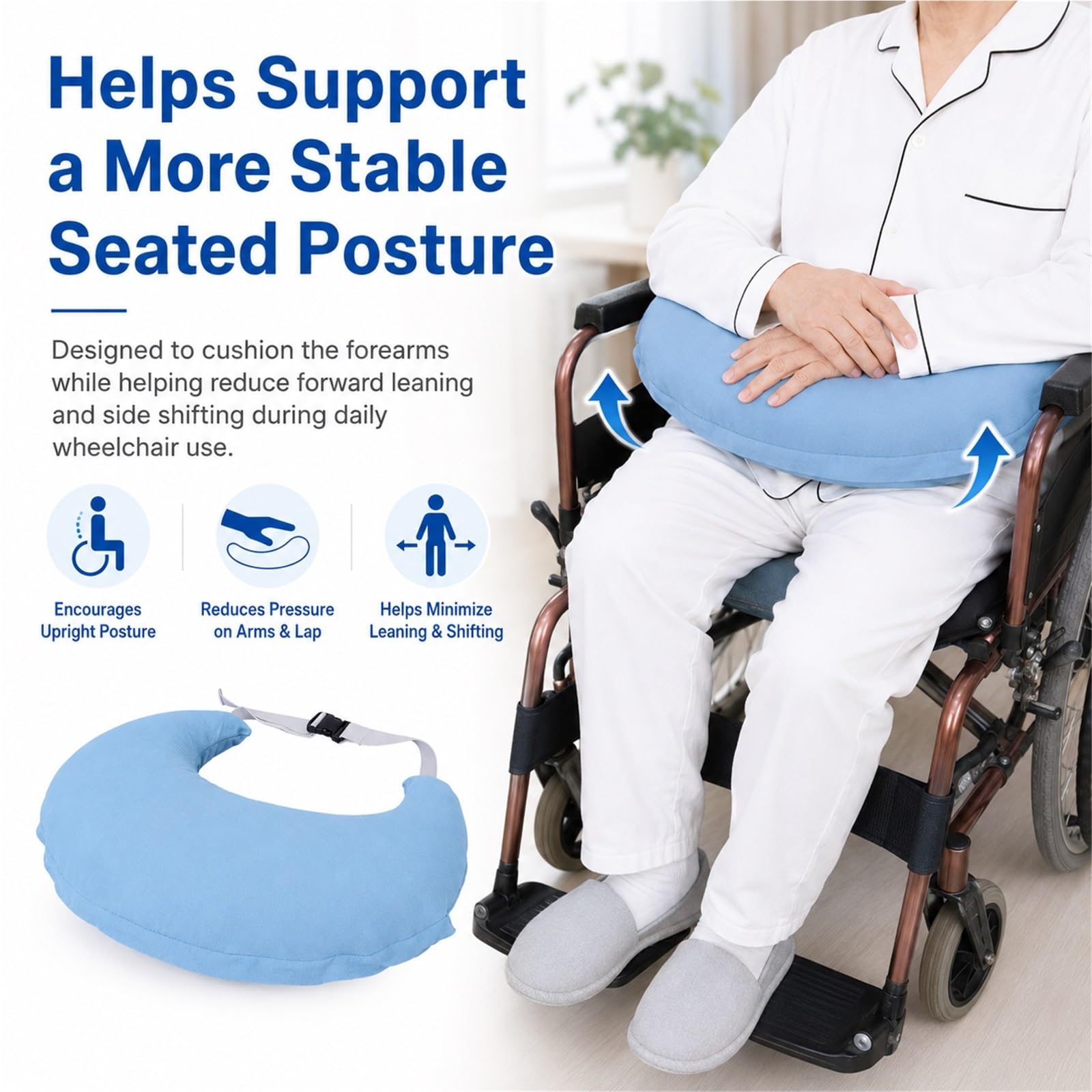 Cojín de Seguridad para Silla de Ruedas Arnés Antideslizante con Soporte para Brazos Cojín de Sujeción y Posicionamiento para Ancianos Discapacitados y Enfermos(Gray)