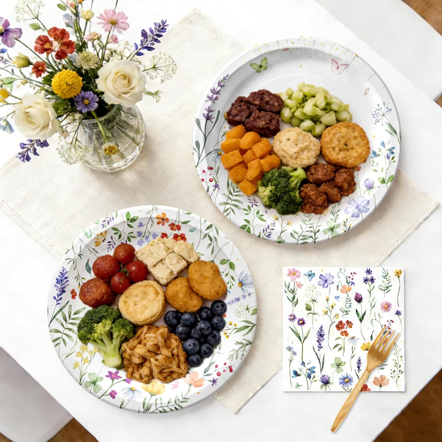 75Pcs Wildflower Plates and Napkins Party Supplies, Floral Paper Plates Wildflower Baby Shower Decorations Flower Party Plates Set for Spring Birthday Bridal Shower Tea Garden Party Decor, Serves 25 - Image 2