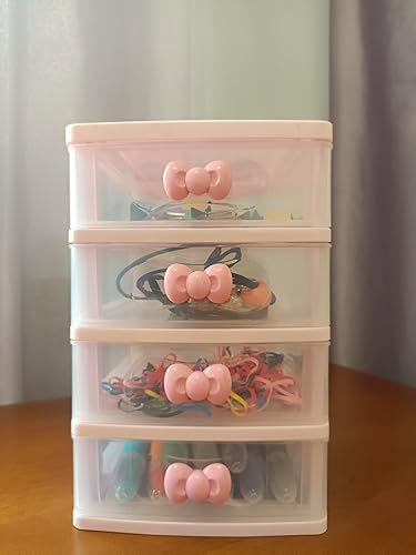 Miniatura 6 de Bonita caja de almacenamiento rosa con múltiples capas y asa de lazo rosa, regalo para madres, niñas, artículos pequeños (cuatro capas