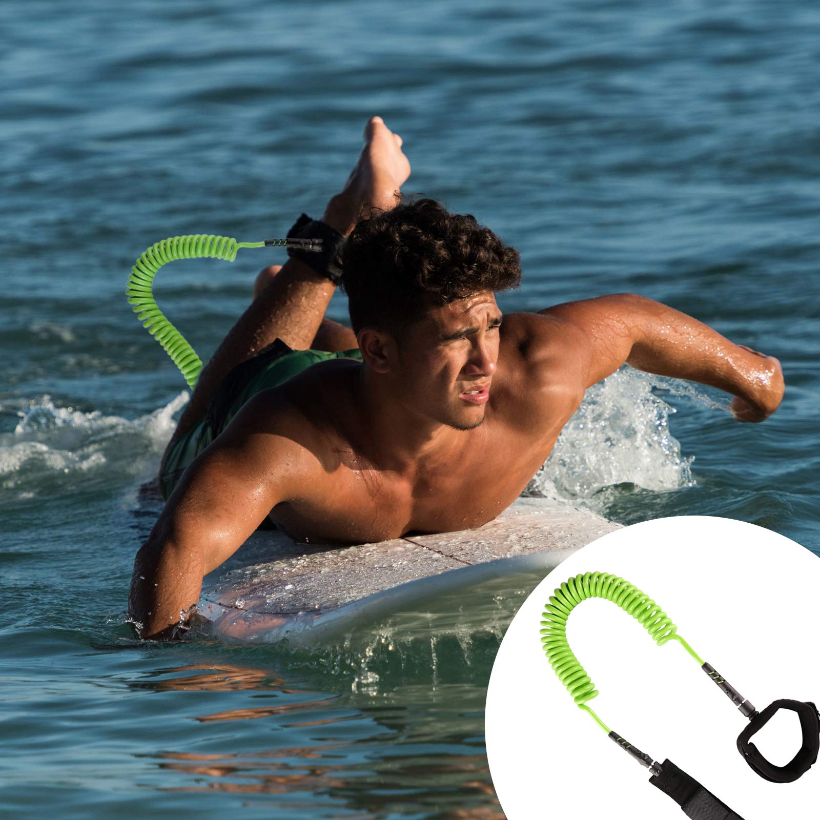 Guinzaglio per Tavola Sup Da Surf,10 Piedi 7mm Leash da Surf,Tavola da Stand Up Paddle Arrotolato in TPU Guinzagli Per Tavole Surf,Corda Gamba Cinturino Alla Caviglia,Per Tutte Le Tavoles Surfs