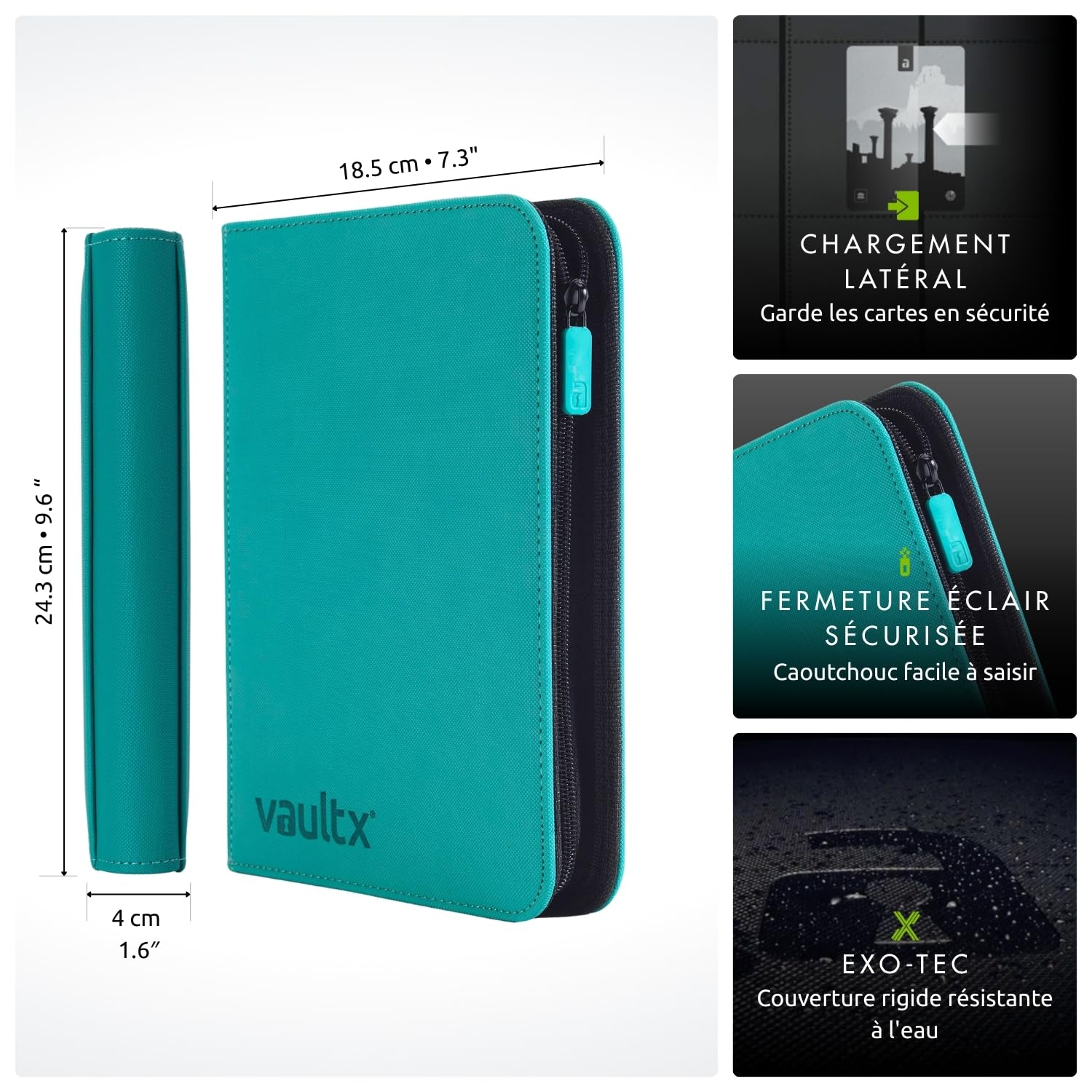 Classeur Vault X 9 Pochettes Par Page – 360 Cartes, 20 Pages Chargement Latéral, Exo-Tec Bleu, Pour TCG Et Sports