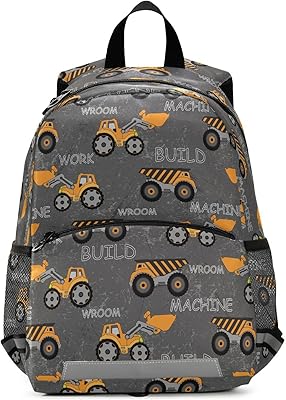 IRIHISKY Toddler Backpack Boys Truck Traffic Excavator Preschool Mini Bag for 3-7 Years Kids Bookbag Kindergarten Nursery Children Daypack with Safety Leash