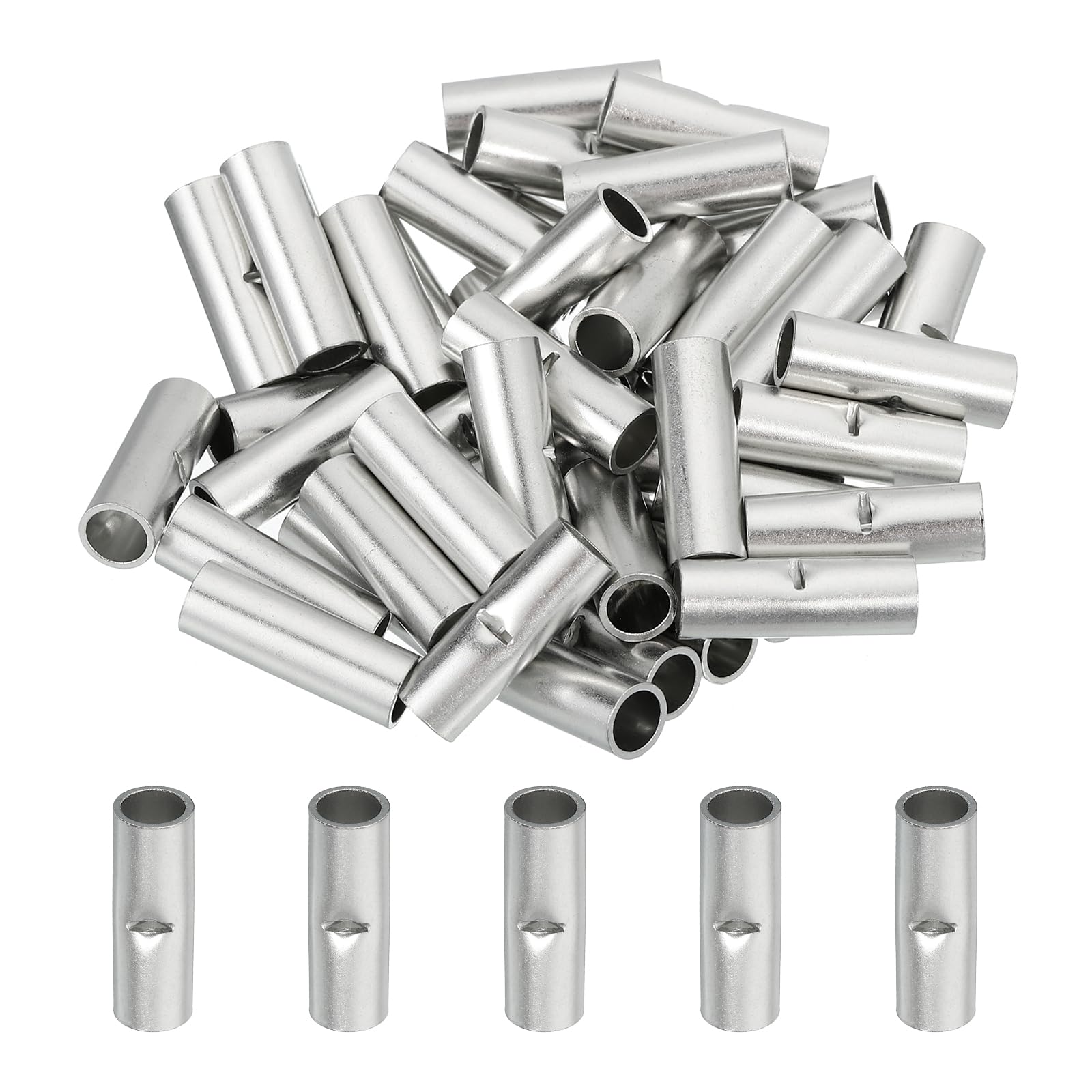 sourcing map 50 Pcs Non Insulated Butt Connectors 8AWG Tinned Copper Wire Connector BN8 for Electrical Wire Crimp Ferrule Terminals