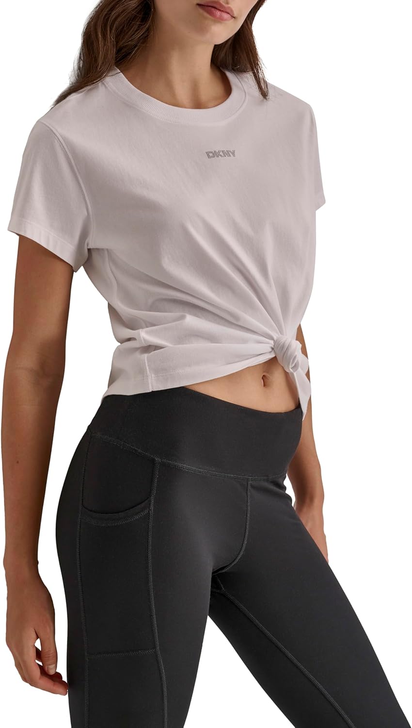 DKNY Womens Short Sleeve Crew Neck Knot Front T-Shirt - Image 3