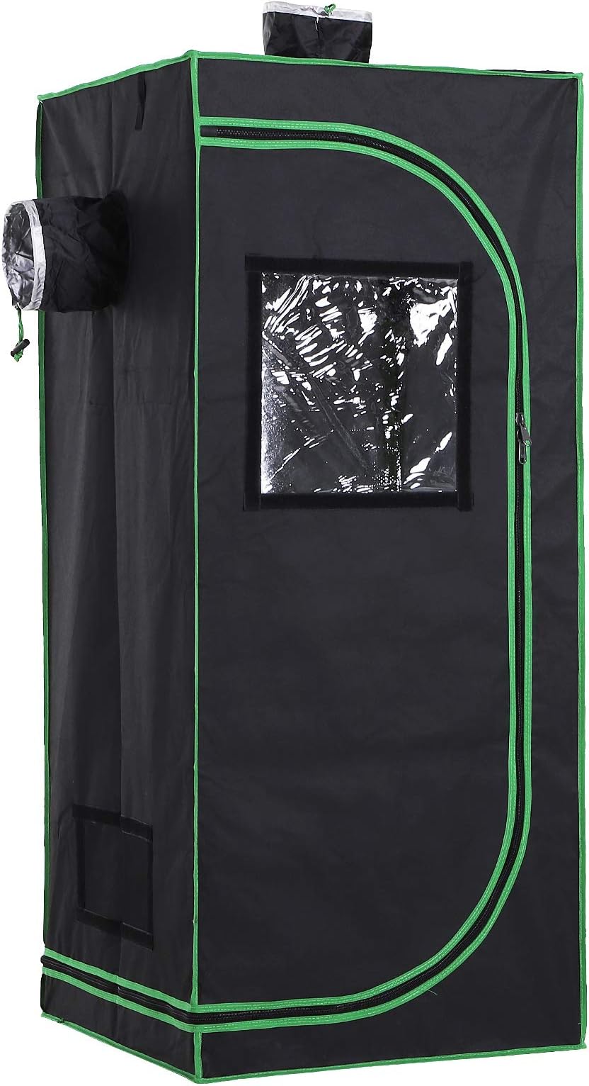 Outsunny Grow Tent Reflective Mylar Hydroponic with Adjustable Vents and Floor Tray for Indoor Plant Growing, 60 x 60 x 140 cm (24.5" x 24.5" x 55")