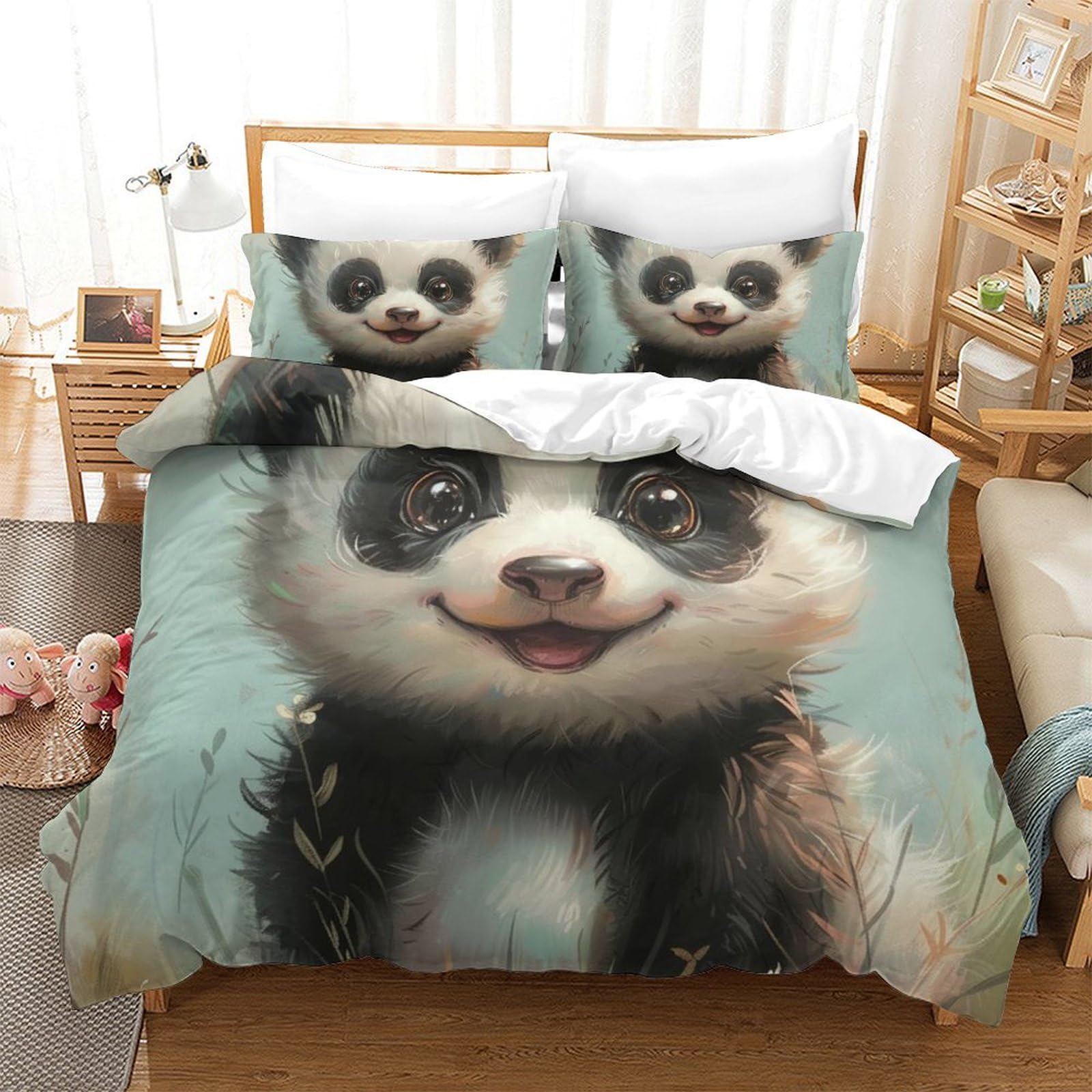 Housse de couette panda respirante et thermorégulatrice en microfibre douce 260x220cm