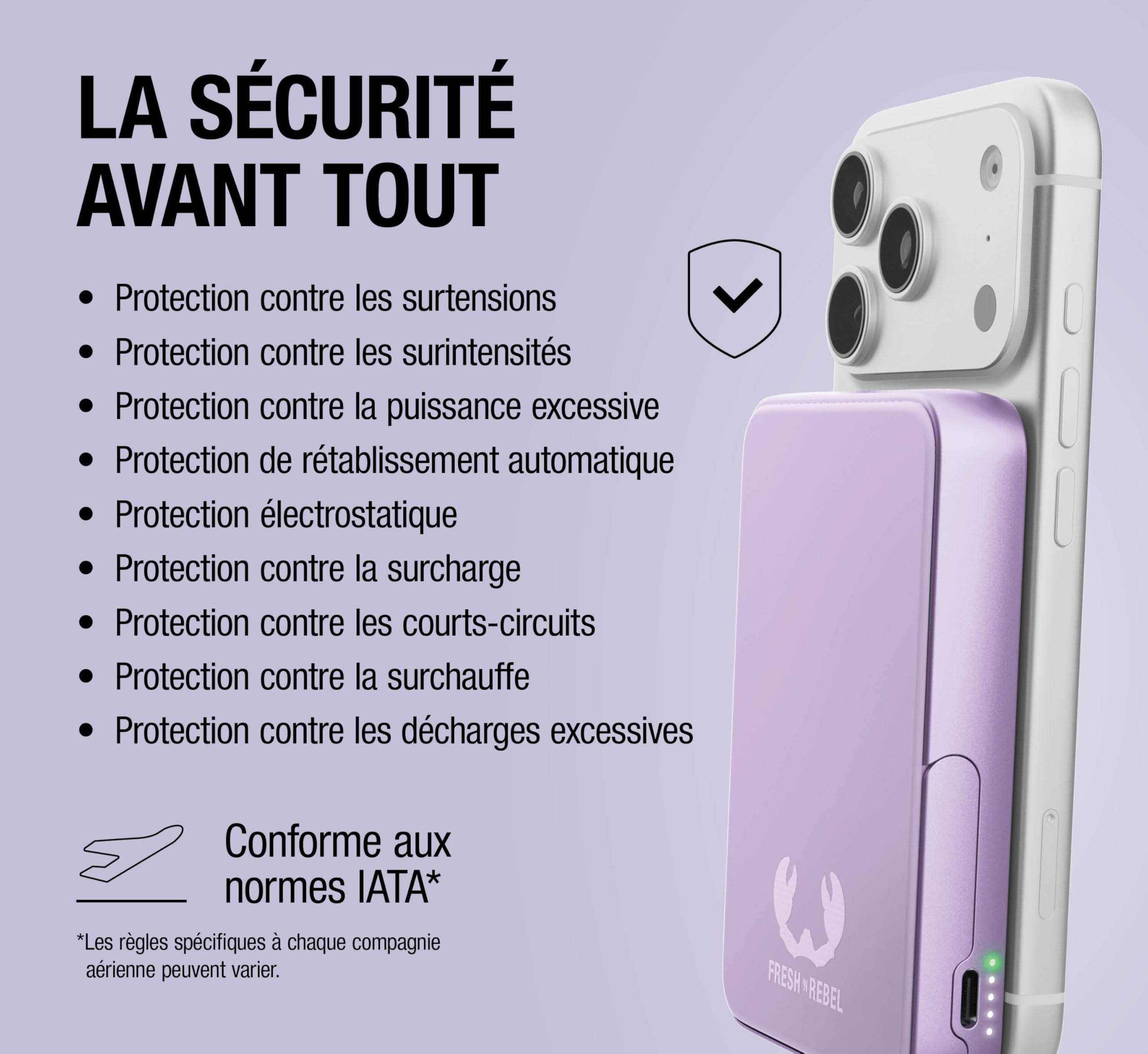 Fresh 'n Rebel Batterie Externe Magnétique sans Fil 10000mAh - Compatible avec MagSafe - Qi2 - Chargeur Rapide 15W - iPhone 17/16/15/14/13/12 & Appareils Android Qi - avec Support (Dreamy Lilac)