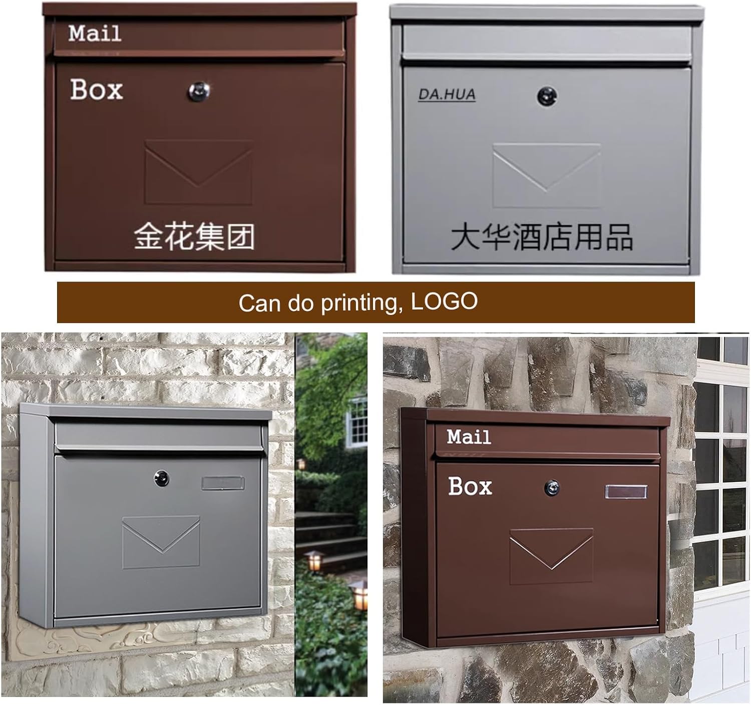 Wall Mount Mailbox, Mailboxes for Outside, Locking Mailbox, Outdoor Mailboxes, Hanging Security Mailbox, Home, Office Business, Large Capacity Waterproof(Dark Gray)