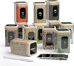 FINEW Spice Jars Set Square - 12 x 200 ml, High-Quality Glass Spice Jars, Glass Containers with Bamboo Lid, Airtight Storage Jars, Glass Set with Labels and Markers, Jars for Spice Storage