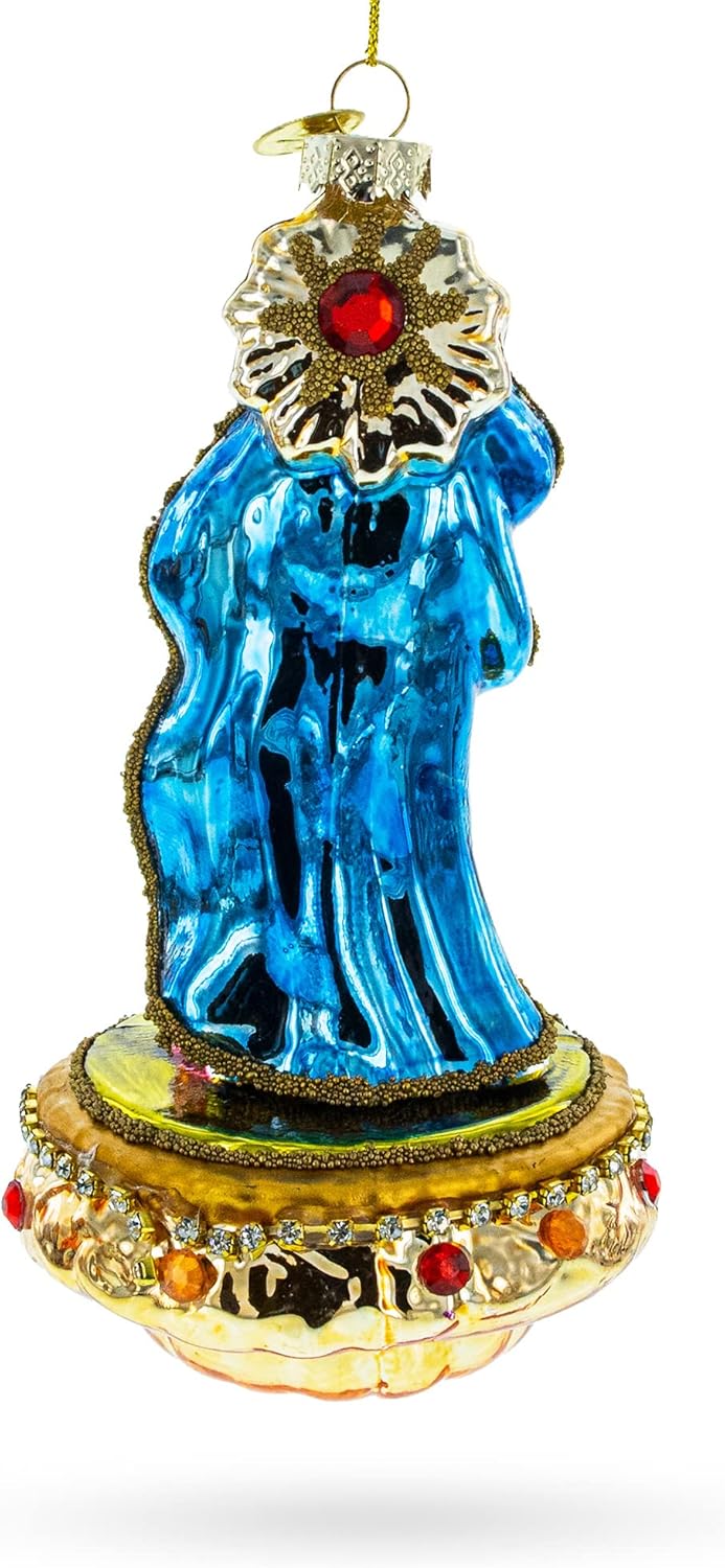 Reverent Virgin Mary with Baby Jesus Blown Glass Christmas Ornament - Image 7