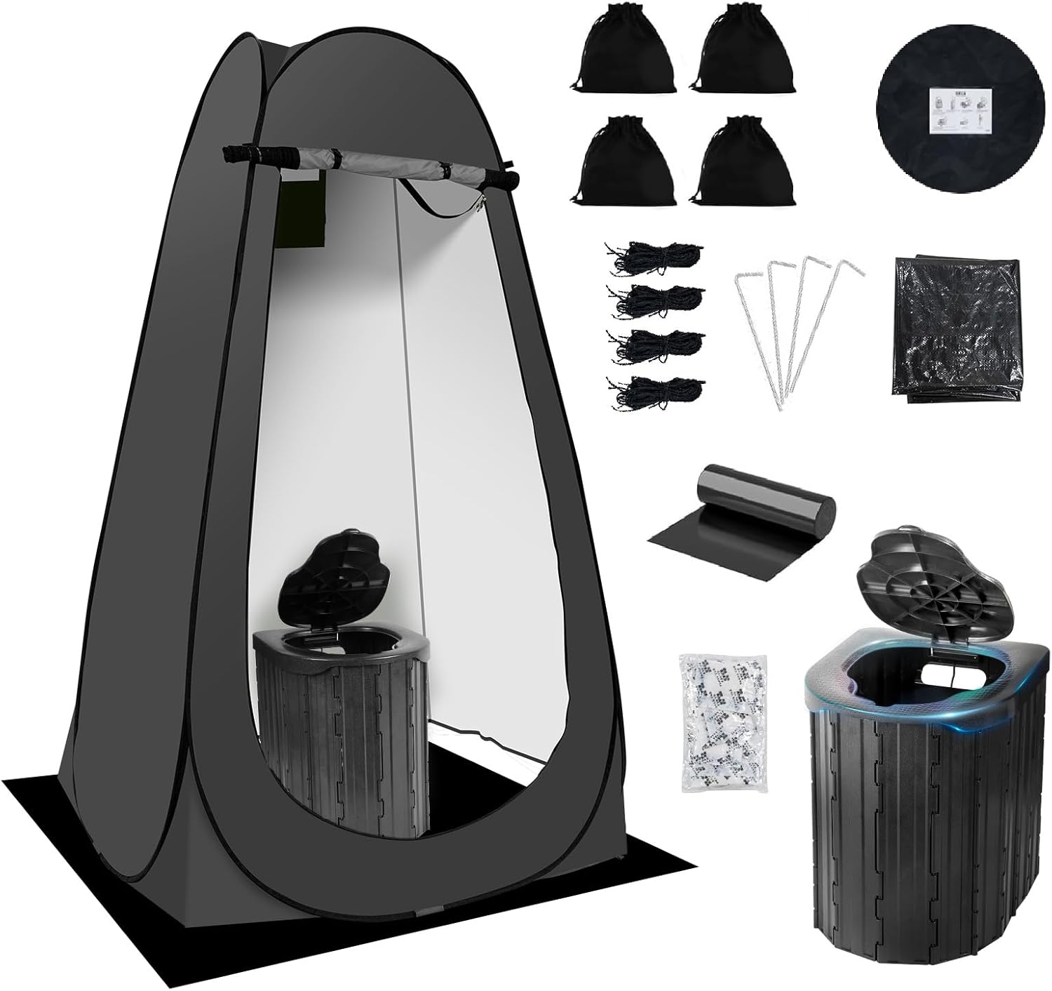 Camping Toilet Kit with Pop Up Privacy Tent, X Large Portable Folding Toilet Potty for Adults, Outdoor Camp Shower Tents,Changing Room with Carry Bag