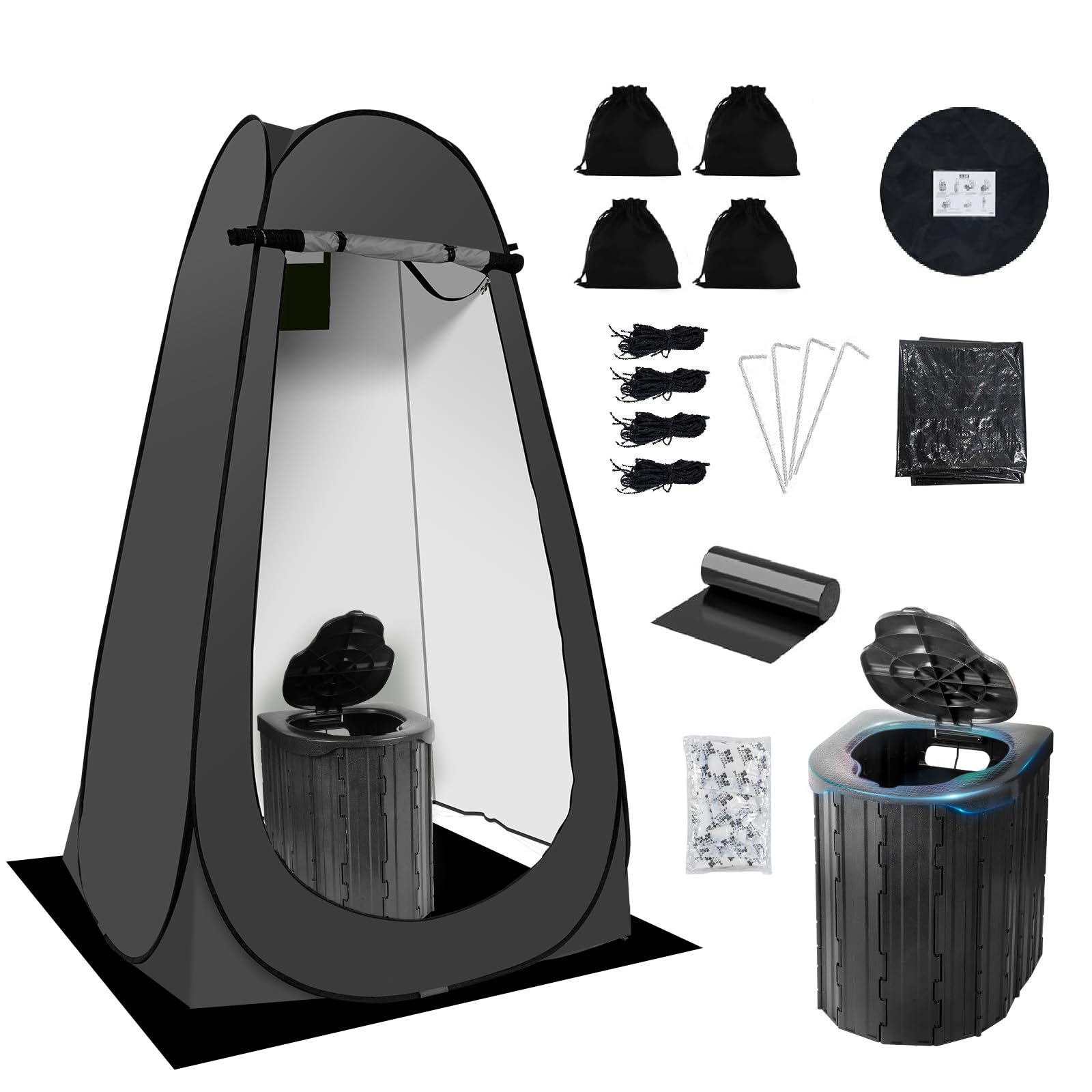 Camping Toilet Kit with Pop Up Privacy Tent, X Large Portable Folding Toilet Potty for Adults, Outdoor Camp Shower Tents,Changing Room with Carry Bag