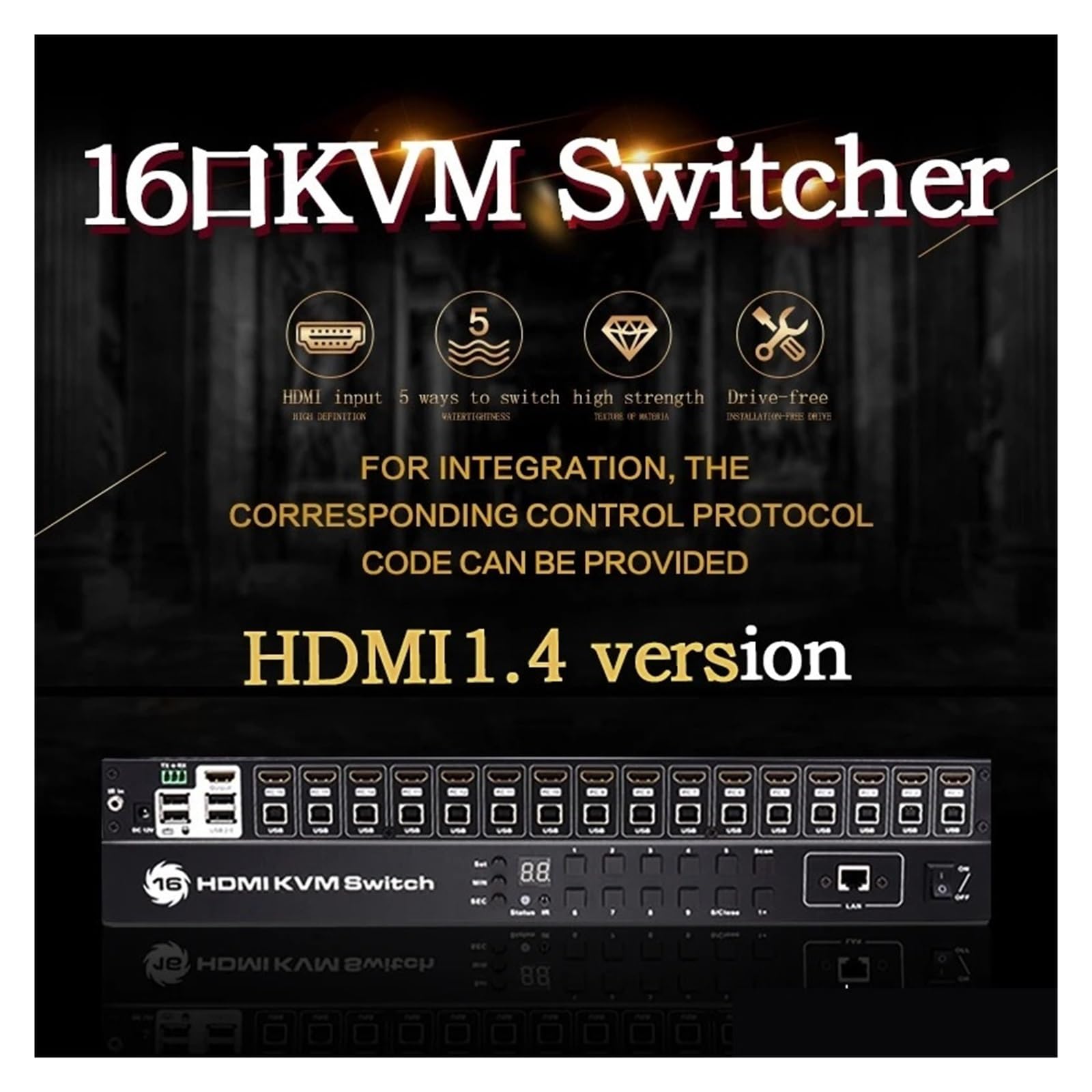 Przełącznik KVM Podwójny monitor 16 wejść 1 wyjście Udostępnianie drukarki Klawiatura Mysz 1U RJ45 portów 4K Do komputerów Bezproblemowe Przełączanie