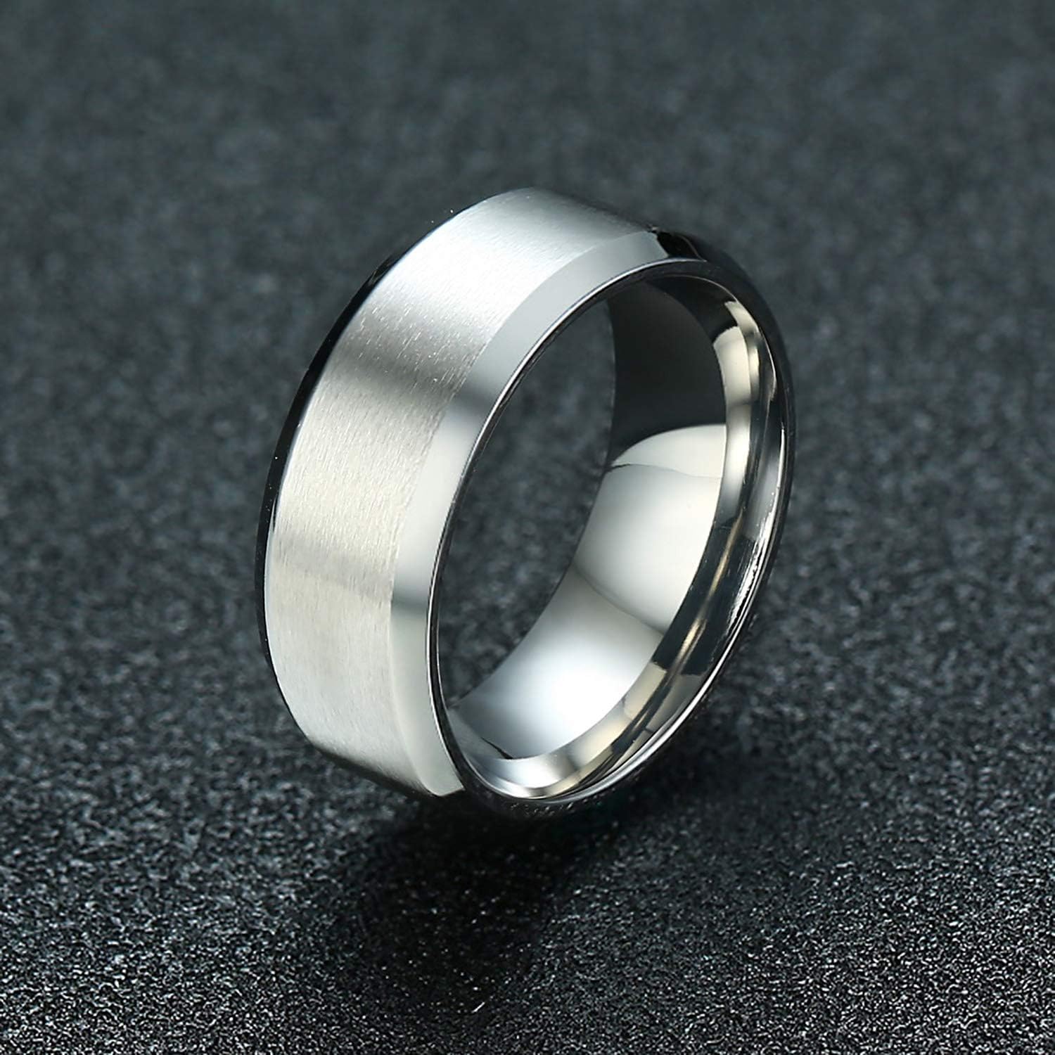 Men's Basic Brushed Matte Ring 4MM 6MM 8MM 10MM Black/Blue/Silver Stainless Steel Rings for Men Women Wedding Engagement Bands Matte Brushed Finish Beveled Polished Edges Comfort Fit Size 5-15 - Image 3