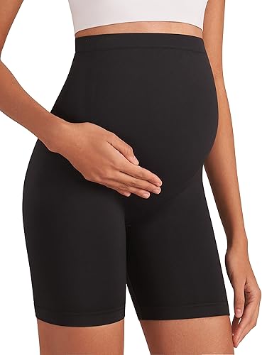 Enerful Women's Maternity Shorts Biker Summer Soft Seamless Pregnancy Yoga Workout Active Short Leggings Over Belly 5"8"